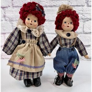 Springford 10" Raggedy Ann & Andy Dolls Porcelain Heads/Hands Mop Top *MINT*